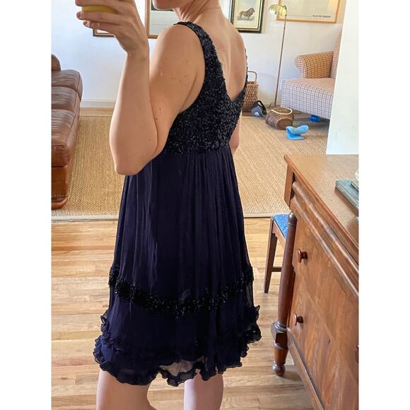 Y2K Silk Beaded Babydoll Dress Ruffle Hem Size Small - Picture 3 of 8